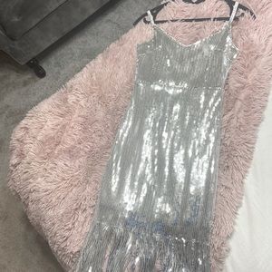 Silver sequins party event dress